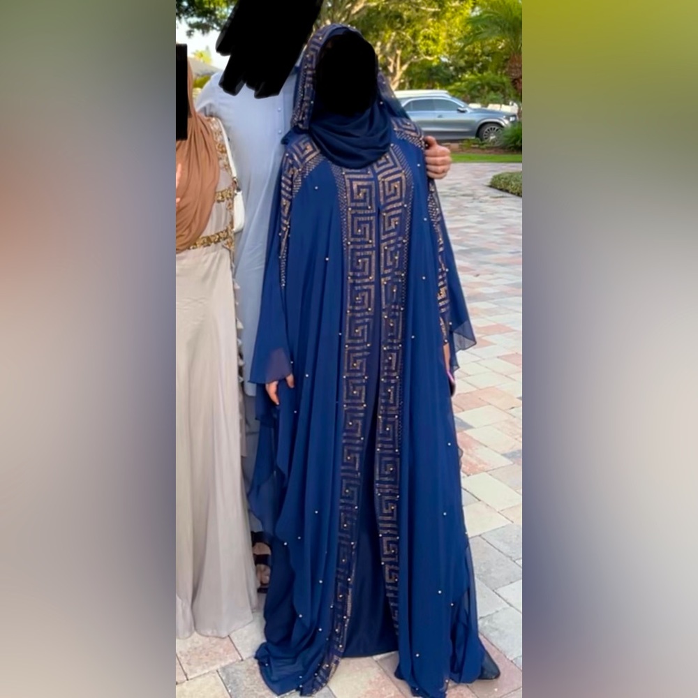 Elegant Navy Blue Kaftan with Gold Accents